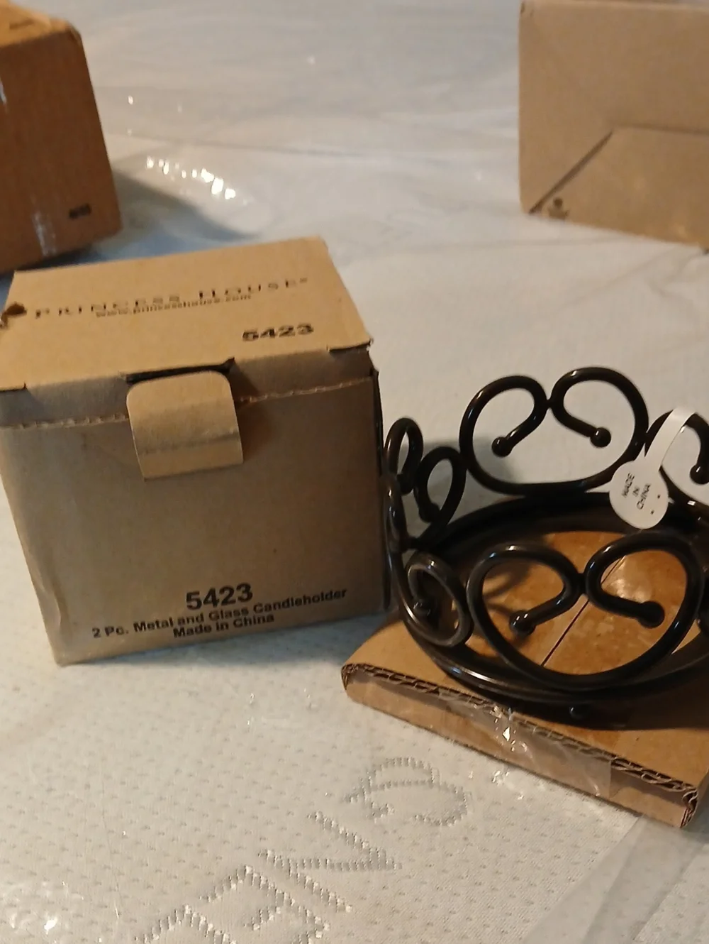 Princess House Black Metal Scroll And Glass Candleholder Set 5423 - Picture 1 of 4